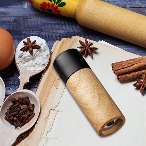 Macina sale e pepe più affilato, macina pepe in legno, macina sale e spezie di alta qualità, macina sale in legno con nucleo in ceramica regolabile, manuale S (1/5)
