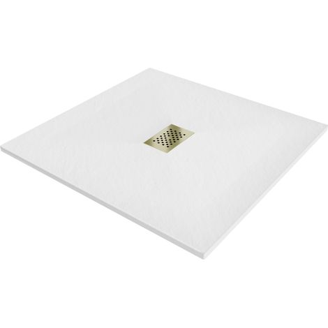 Mexen Hugo quadratische Duschwanne SMC 100 x 100 cm, weiß, Abdeckung gold - 42101010-G (1/5)