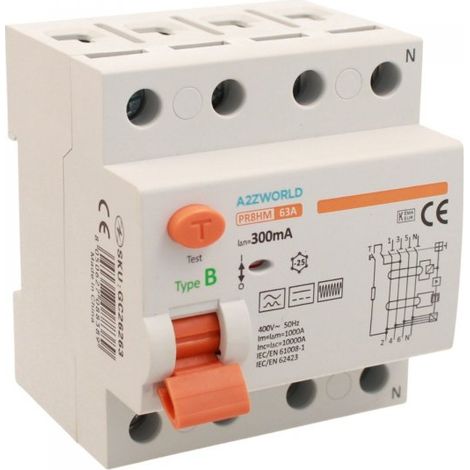 RCCB Interruttore Differenziale Puro Tipo B 3P+N 4M 10000A 300mA 63A AC 400V IP20 IEC61008-1 / IEC62423 PR8HM