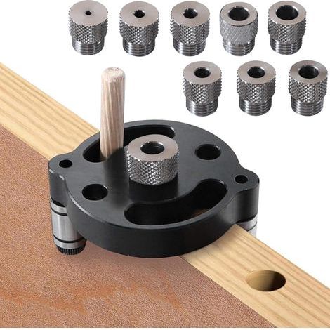 Vertikale Bohrschablone mit Zentriermarkierung, Bohrpositionierer mit 9 Bohrbuchsen (2–10 mm), vertikaler Bohrpositionierer, Holzbearbeitungswerkzeug, verstellbare Holzbohrführung (1/5)