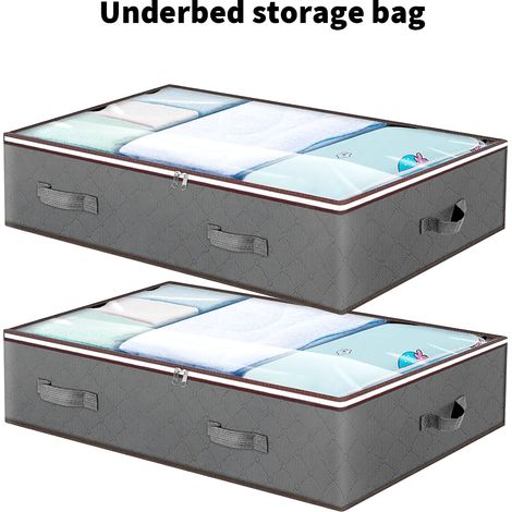 Sac de Rangement sous Lit Lot de 2, 90L Boite Rangement sous Lit Grande Non-Tisse Pliable, Sacs de Rangement pour Couette Édredons Couvertures Oreil