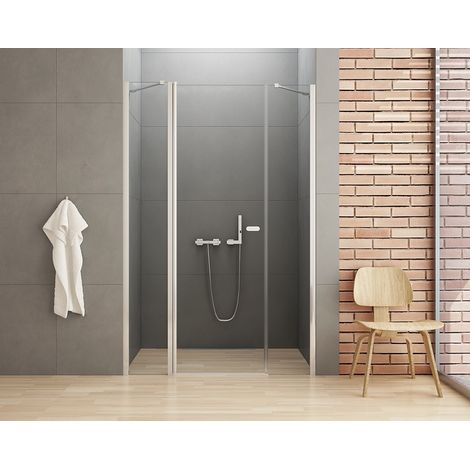 Porte de douche pivotante 2 parties fixe 130 cm chrome CORFOU CHROME (1/5)