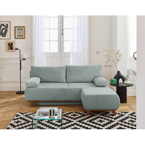 Cristal - 3-sitzer sofa - schlaffunktion und bettkasten und puff - cord - blau