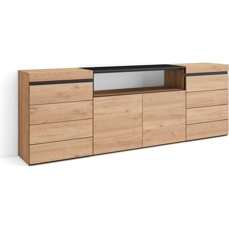 Skraut Home - Cómoda, Cajonera, Mueble Auxiliar, 214x75x35 cm, Dormitorio, habitación, Con almacenamiento, Estilo Moderno, Roble (1/5)
