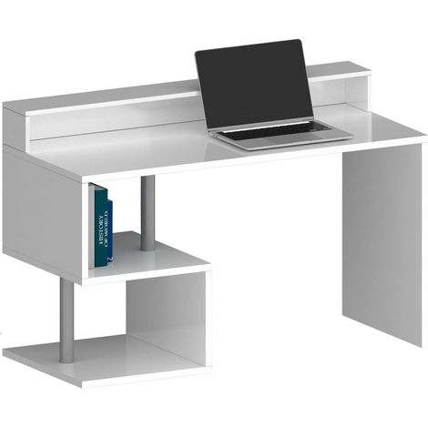 Dmora - Schreibtisch Silvestro, linearer Schreibtisch mit Ablagefächern, Mehrzweck-Büroschreibtisch mit Platte, 140x60h93 cm, Weiß, mit verstärkter Verpackung