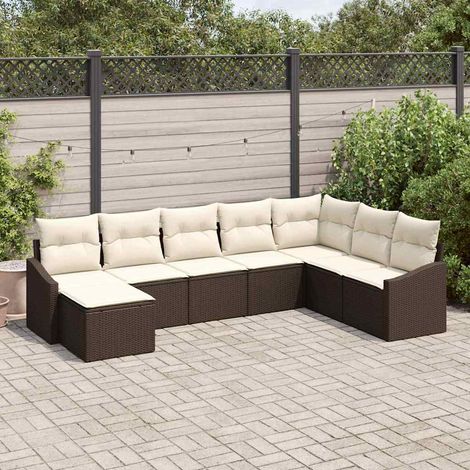 Conjunto de sofá de jardín 8 pcs Marrón Poliratán (1/5)