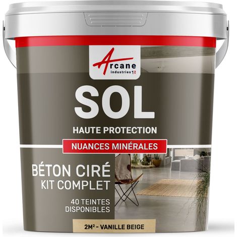Arcane Industries – Kit complet béton ciré 2 m² – Couleur vanille beige – Pour chape ciment et béton allégé – Vernis haute protection inclus (1/5)