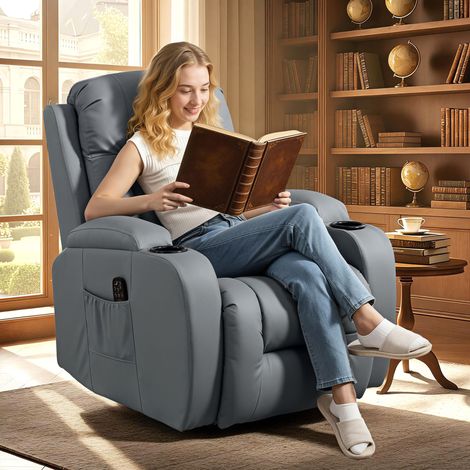 Sillón de Masaje Giratorio Sillón Relax Reclinable con 8 Puntos de Masaje Función de Calefacción 82x99x103 cm Gris (1/5)