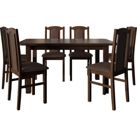 Conjunto de mesas y sillas para comedor Victorville 312, Nuez, 76x80x140cm, Diámetro: 0, Número de asientos: 6, Estilo: Contemporary