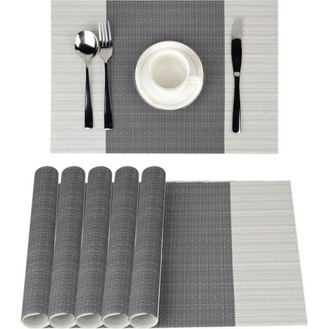 Stück rutschfeste PVC-Tischsets, waschbare Tischsets (45 x 30 cm), Tischsets für Küche, Wohnzimmer, Garten oder Esszimmer (grau gestreift) - Crezuo