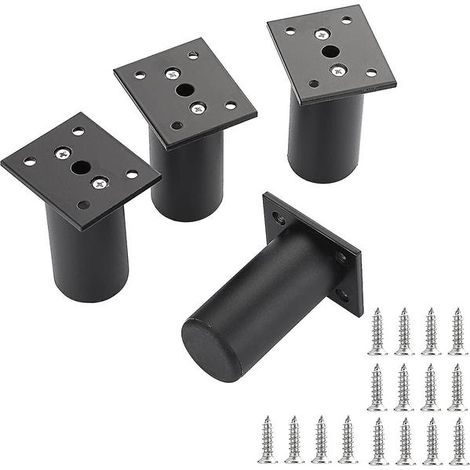 Lot de 4 pieds de meubles réglables en hauteur, en alliage d'aluminium, pour sommier, armoire, table (noir, hauteur 80 mm) (1/5)