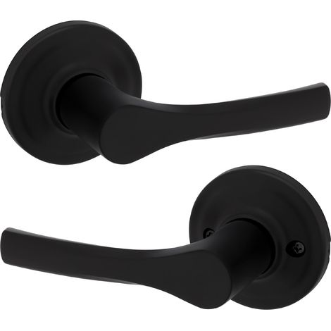 Levier de porte de passage, poignée non verrouillable pour portes intérieures de couloir et de placard, réversible pour une installation facile, avec protection en noir mat (1/5)