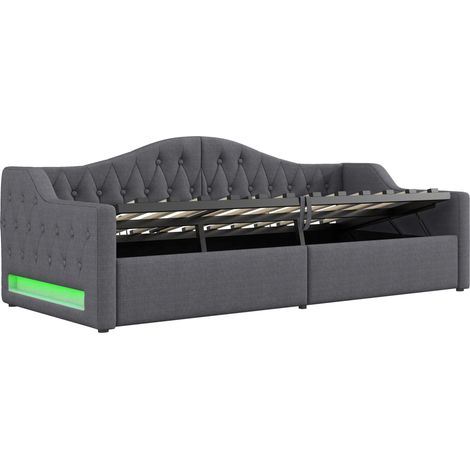 Polsterbett 90 x 200 cm grau mit LED und integriertem Stauraum (1/5)