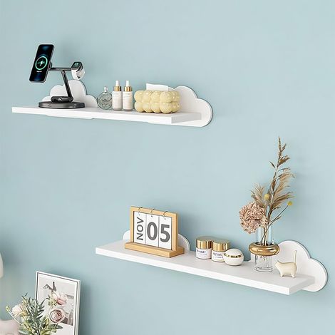 Lot de 2 étagères flottantes en forme de nuage, blanches, rangement mural décoratif pour chambre d’enfant, chambre et coiffeuse (1/4)