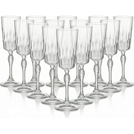 Set 12 Calici Flute  Celebrazione 21 cl Bicchieri per Spumante Prosecco e Champagne in Vetro Lavorato Design Vintage Alti 22 cm per Catering Ristorante ed Eventi Luigi Bo-rmioli