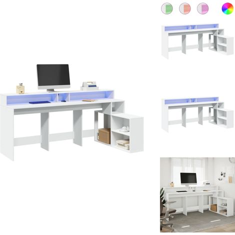 Bureau avec lumières LED blanc 200x104x91 cm bois d'ingénierie - Bureau - Bureaux - Bureau D'ordinateur - Bureau D'étude (1/5)