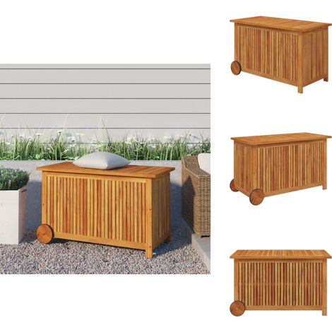 Gartentruhe mit Rollen 90x50x58 cm Massivholz Akazie - Holztruhe - Gartenaufbewahrung - Außenlagerung - Gartenkisten - Holzkiste (1/5)