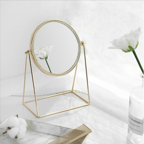 Miroir De Maquillage - Métal Antirouille - Rotatif 360° - Simple Face - Diamètre 15,5 Cm - Pour Coiffeuse Bureau Chambre - Or Champagne ×1 (1/5)