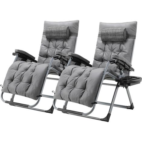 2er Set Sonnenliege klappbar aus stabilem Stoff, Gartenliege mit Auflage, Sessel, Sonnenliege Stuhl (Grau) (1/5)