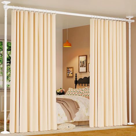 Room Divider Rod, Room Divider System, No Drilling Required, 48-305 cm (H) × 70-177 cm (W) Adjustable - Stable Stainless Steel Partition for Each Room, White (1/5)
