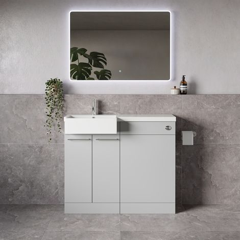 Napoli 250 Gloss Grey Pearl 1000mm 2 Door Vanity Unit Toilet Suite with Left Hand Square Rico Semi Recessed Basin - 1000mm - Chrome 160mm HandleWithout Kingston Toilet Pan