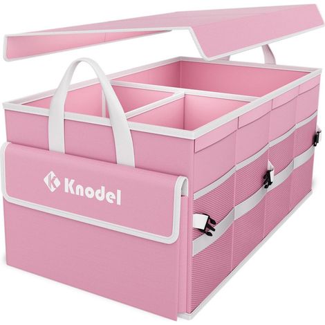 Organisateur de coffre de voiture pliable avec couvercle et poches, rose (1/5)
