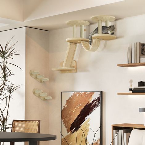 Katzentreppen-Set, Wand- und Deckenmontage, für Katzen bis 5 kg, Beige
