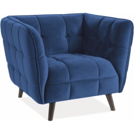 Fauteuil design carré velours bleu Compi (1/5)