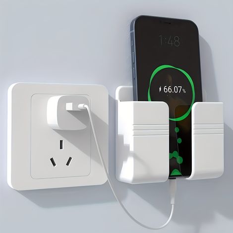 Support mural pour téléphone – Organisateur en plastique sans perçage pour télécommandes et prises (lot de 2) (1/5)