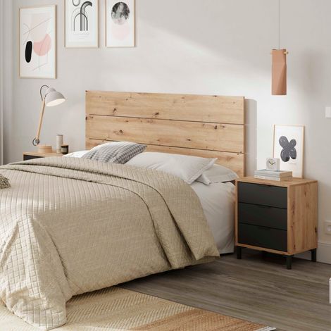 Tête de lit 160 cm avec 2 chevets 3 tiroirs - Chêne et anthracite - TL81014 (1/5)