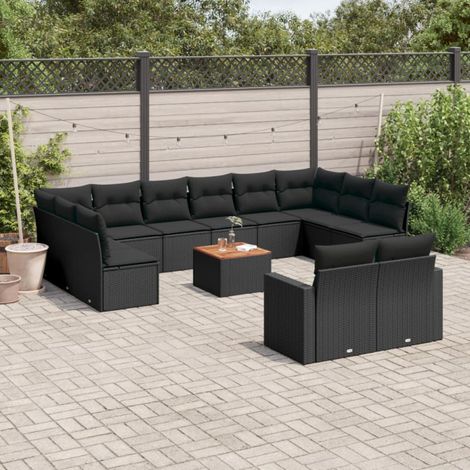 Salon de jardin avec coussins 13 pcs noir résine tressée vidaXL (1/4)