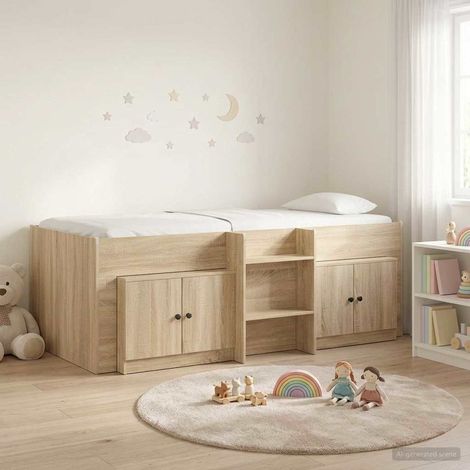 vidaXL Cadre de lit en loft avec armoire avec porte 3 pc Chêne Sonoma (1/5)
