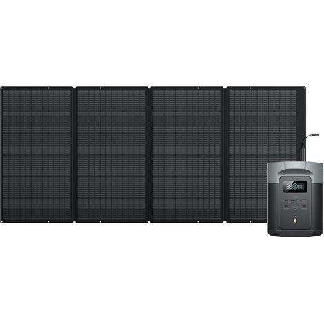 Generador solar EcoFlow DELTA 2 Max Capacidad 2048Wh Batería LFP Estación portátil y panel solar 400W Hasta 3100 W de salida CA Carga 0-80% en 53 min Exteriores, acampadas, autocaravana, balcones
