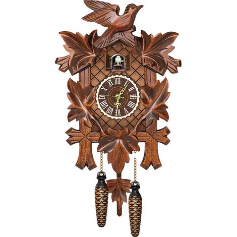 Horloge murale à pendule en bois avec coucou, horloge à coucou avec mode nuit, horloge à coucou avec oiseau fonctionnel (1/5)