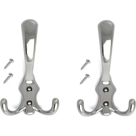Cyclingcolors – Lot de 2 crochets doubles 125mm – Métal argent chromé brillant poli – Avec vis de fixation pour murs – Pour salle de bain et cuisine (1/2)