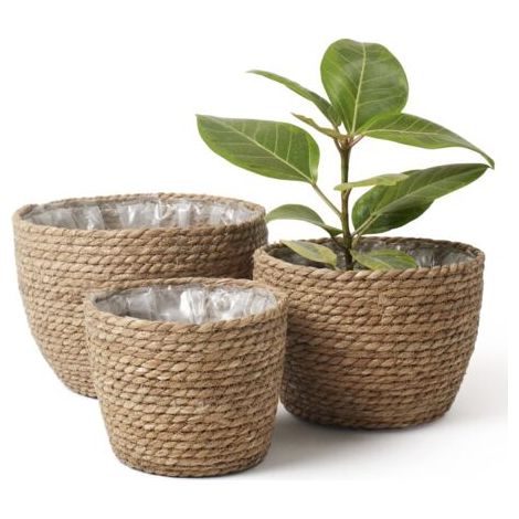 BUNTHAUS Panier de jardinière d'intérieur en jonc de mer,cache-pots de fleurs, contenants pour plantes, naturel (lot de 3) (1/4)