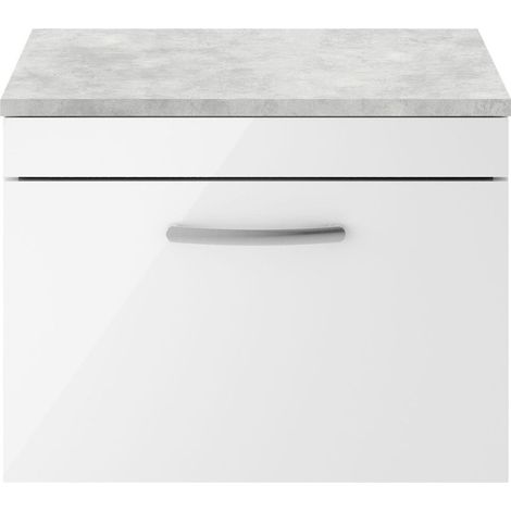 Millwich Contemporary 1 Drawer Wall Hung Vanity Unit with Laminate Black Galaxy Granite Worktop, 600mm