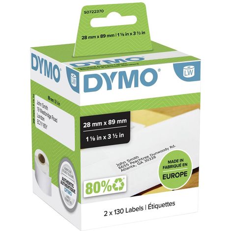 DYMO Rouleau d'étiquettes 99010 S0722370 89 x 28 mm papier blanc 260 pc(s) fixation permanente Etiquette pour adresse