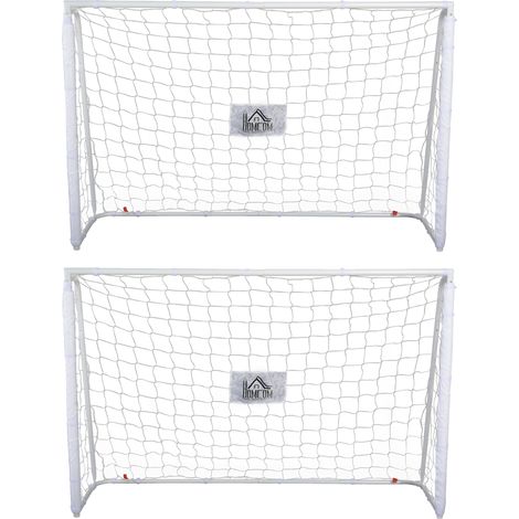 HOMCOM 2 porterías de fútbol puertas de fútbol con soporte de metal y red para entrenamiento de fútbol en jardín aire libre 186x62x123 cm blanco