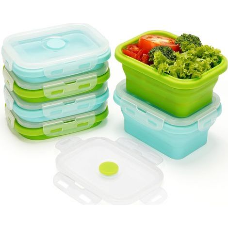 (Lot de 6 Boite Conservation Alimentaire en Silicone avec Couvercle - 350 ml Boites Alimentaires Empilables - Boite Hermetique Alimentaire Sans BPA - Micro-Ondes, Lave-Vaisselle & Congélateur (1/5)