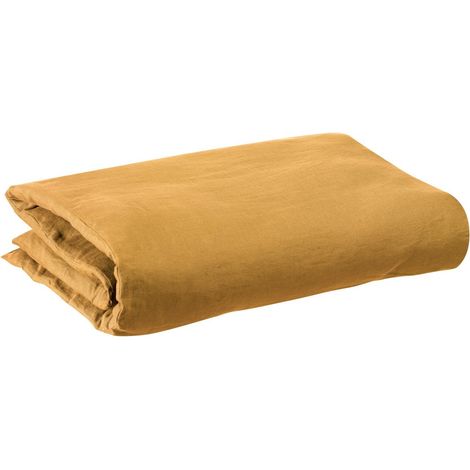 Housse de Couette 100% Lin Lavé Stonewashed Ocre 240 x 220 cm - Finition Bouteille - PANGIVO (1/2)