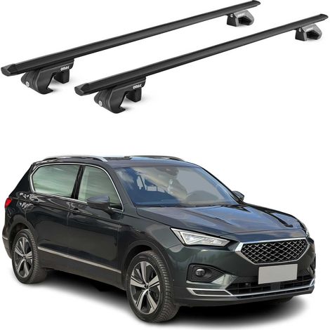OMAC Dachträger Aluminium TÜV geprüft für Seat Tarraco 2018-2024 – Für Standard Dachreling – T Nut – Max 90 kg – 2 Schlösser Schwarz