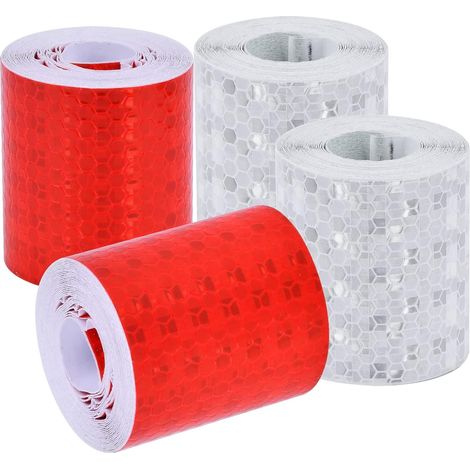 4 rouleaux de ruban réfléchissant, 5 cm x 3 m, ruban adhésif réfléchissant haute intensité, ruban de sécurité imperméable, autocollant réfléchissant pour véhicules (rouge, blanc) (1/5)