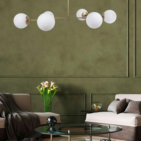 Suspension design dorée 6 globes verre dépoli SIERRE (1/5)