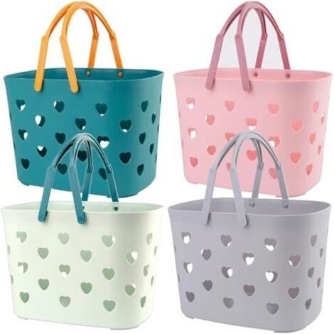 ALLIANDISLot de 4 paniers de douche portables avec poignée, panier de rangement en plastique pour accessoires de douche et d'entretien, panier de rangement pour salle de bain, dortoir, garde-manger, (1/4)