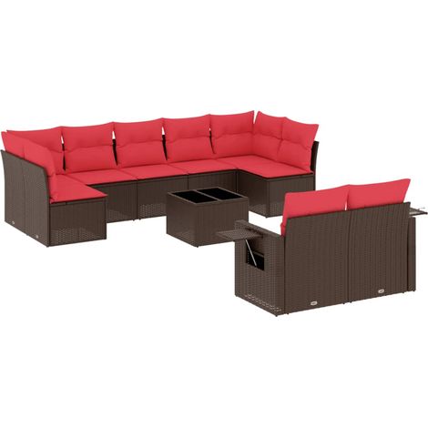 Maison Exclusive - 10-teiliges Gartensofa-Set mit Kissen, braun,
