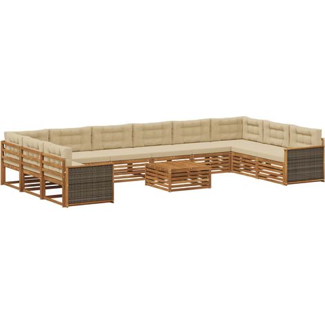 Sofagarnituren 11 stk. Natur und Beige Massivholz Akazie vidaXL (1/5)