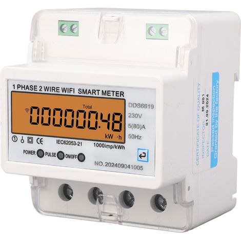 Compteur d'énergie WiFi monophasé, 2 fils, télécommande via application, Rail DIN, tension intelligente, alimentation actuelle avec interrupteur marche/arrêt (1/5)