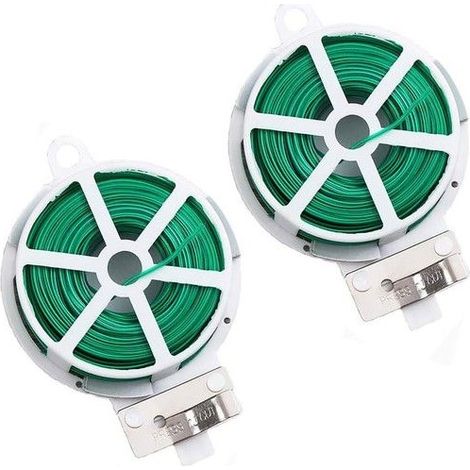 Fil de tension jardin - 2 pièces - Longueur 100m par rouleau - Vert - Enduit de PVC - Fil métallique (1/5)