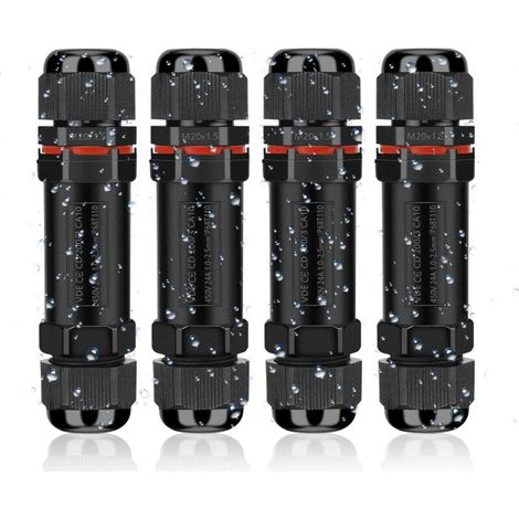 Waterproof electrical connector IP68, electrical cable connector for outdoor use, waterproof junction box 3 wires, waterproof domino junction box for cables Ø 4 to 12 mm (4 pieces)